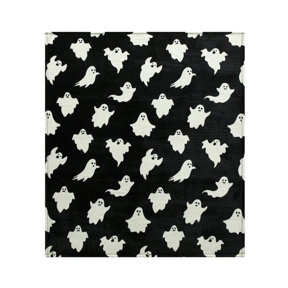 Halloween GHOSTS Plush Throw Blanket 50" x 60" Black - Picture 2 of 8